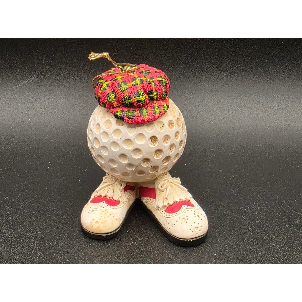 Christmas Golf Ball Character Ornament‎ Tartan Hat Shoes Holiday Decor